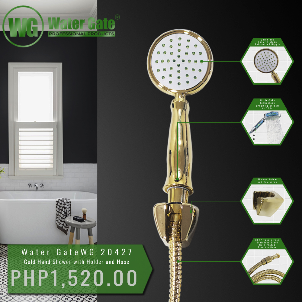 Water Gate WG 20427 Gold Hand Shower with Holder and Hose Watergate